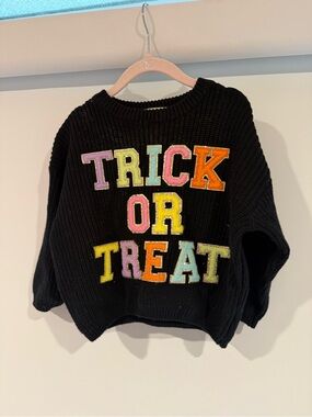 Judith March Black Knit Sweater with Colorful 'Trick Or Treat' Appliqué